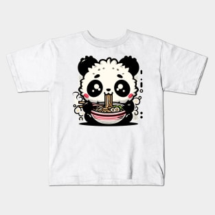 Kawaii retro little panda eat ramen noodles Kids T-Shirt